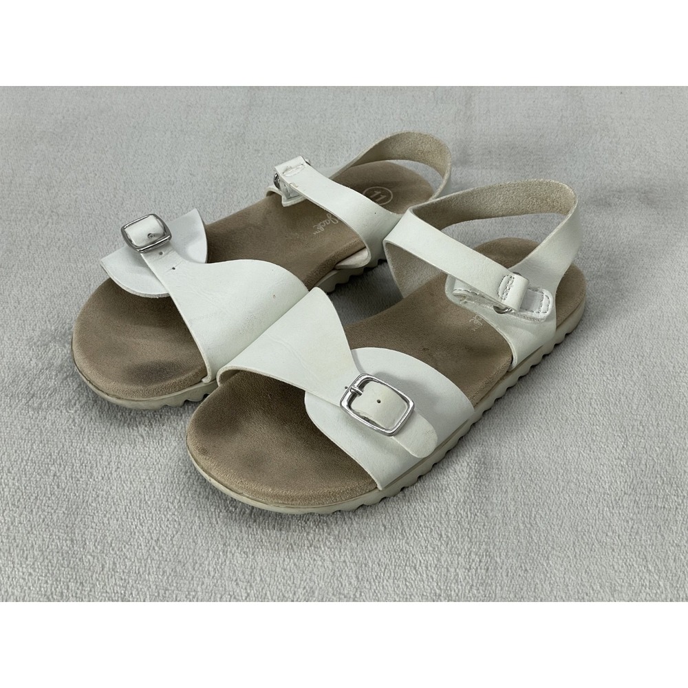 Cat & Jack Sandals Girls Size 11 White Buckle Strap Faux Leather Slide Casual